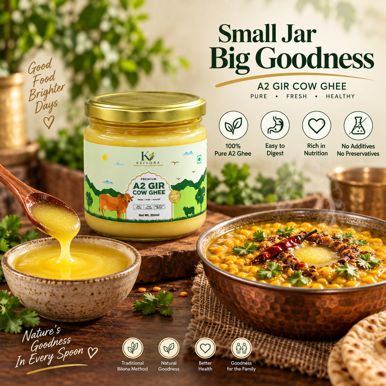 Pure Gir Cow Bilona Ghee - 350ml - Image 3