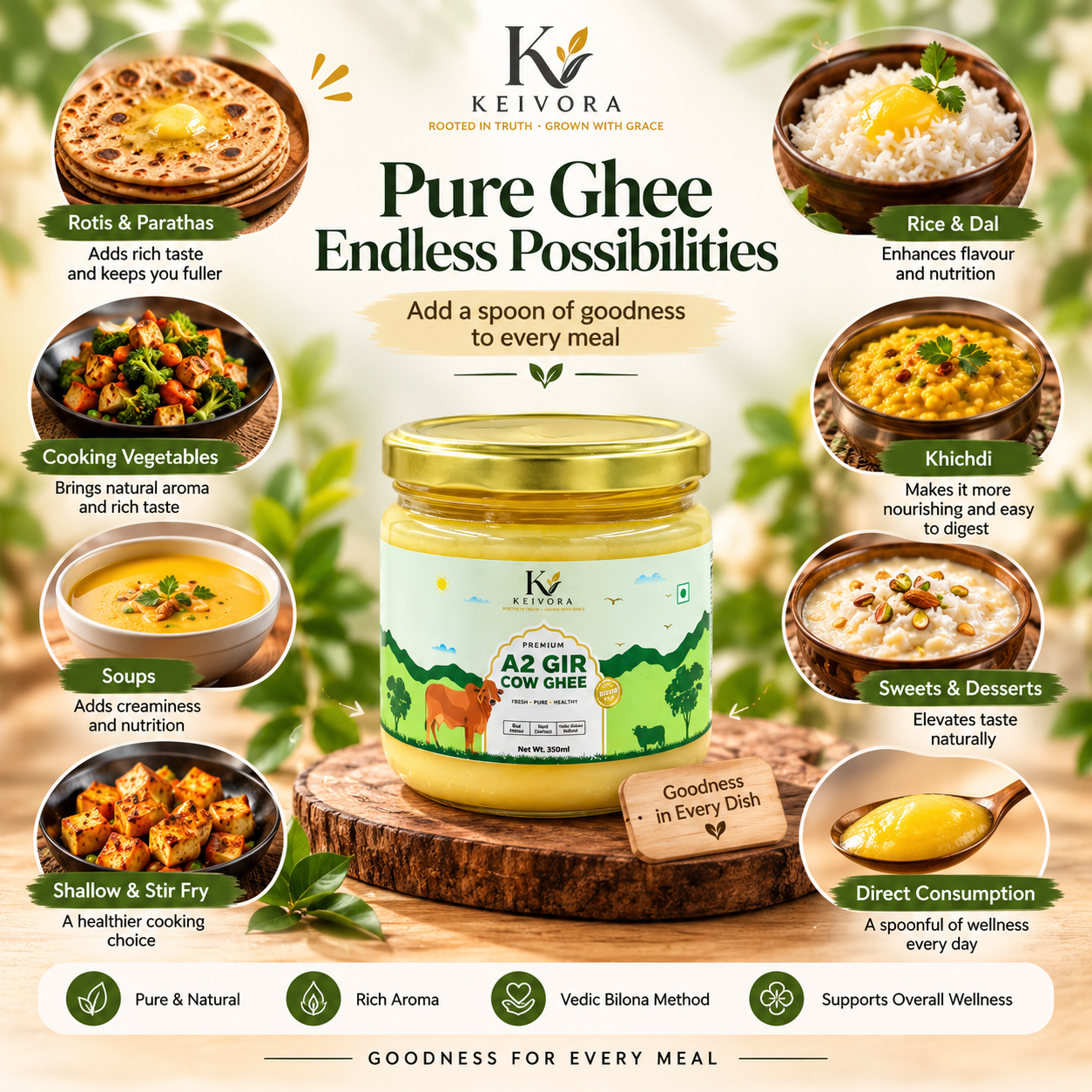 Pure Gir Cow Bilona Ghee - 350ml - Image 2